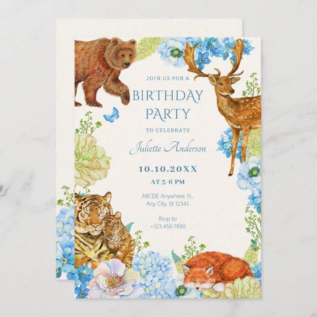 Convite Aniversário da Natureza da Floresta Floral safari (Frente/Verso)