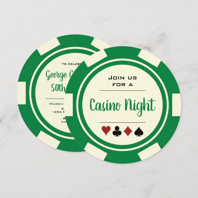 Convite Aniversário da Noite do Casino Verde Sem Branco (Frente/Verso)