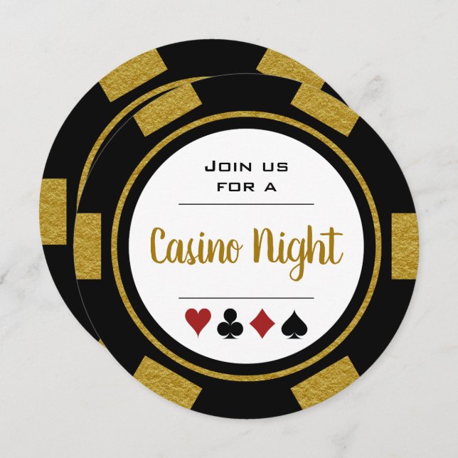 Convite Aniversário da Noite do Chip Casino, Dourado Negro (Frente/Verso)