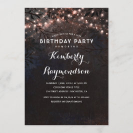 Convite Aniversário da Noite Rústica das Luzes Douradas de