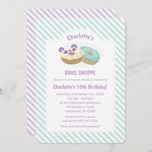 Convite Aniversário da Panda Rosquinha Roxo e da Padaria V (Frente/Verso)