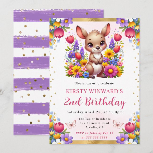 Convite Aniversário da Páscoa de Aquarelas Kangaroo Spring (Frente/Verso)