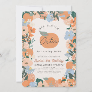 Convite Aniversário da Pequena Garota Floral Laranja