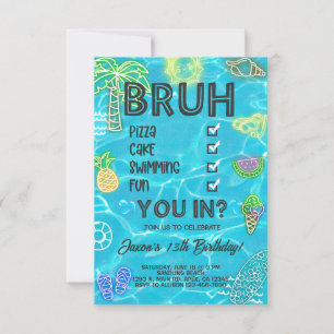 Convite Aniversário da Piscina de praia, néon brilha, te t