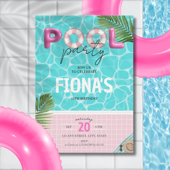 Convite Aniversário da piscina de Verão (Pool Party Girl's Birthday Invitation)