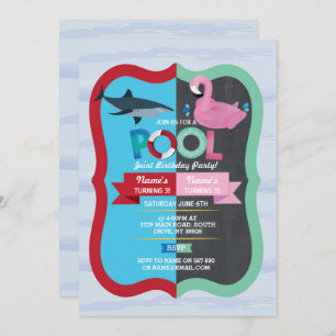 Convite Aniversário da Piscina do partido Shark Flamingo J