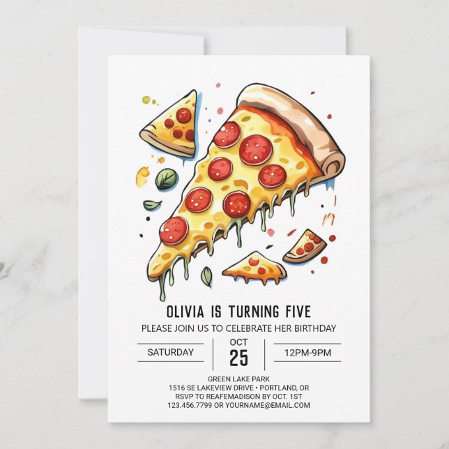 Convite Aniversário da Pizza Aquarela Encantada (Frente)