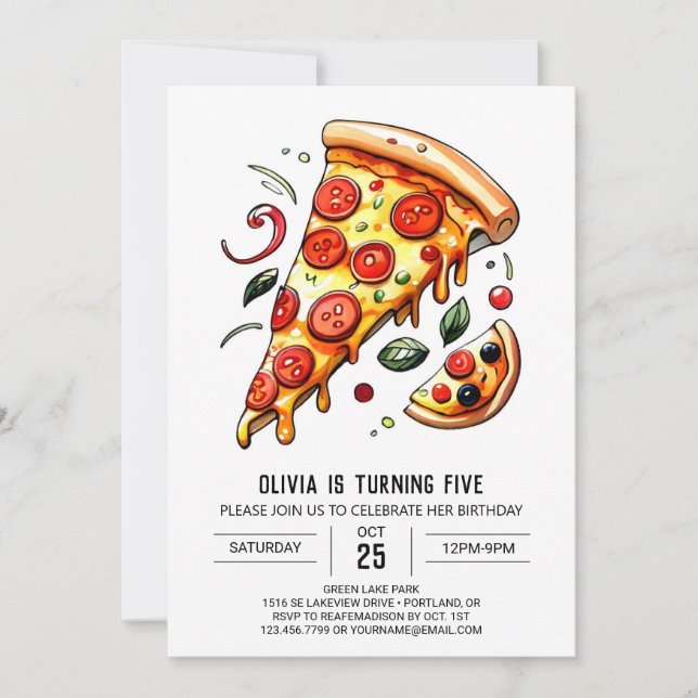 Convite Aniversário da Pizza de Crianças Personalizadas (Frente)