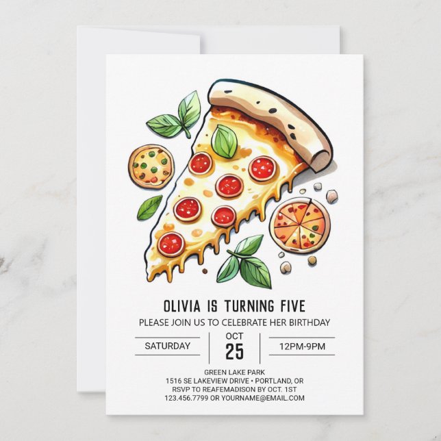 Convite Aniversário da Pizza Online Elegante (Frente)