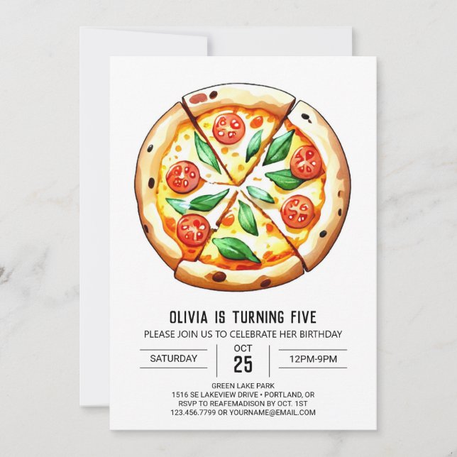 Convite Aniversário da Pizza Whimsical Personalizada (Frente)