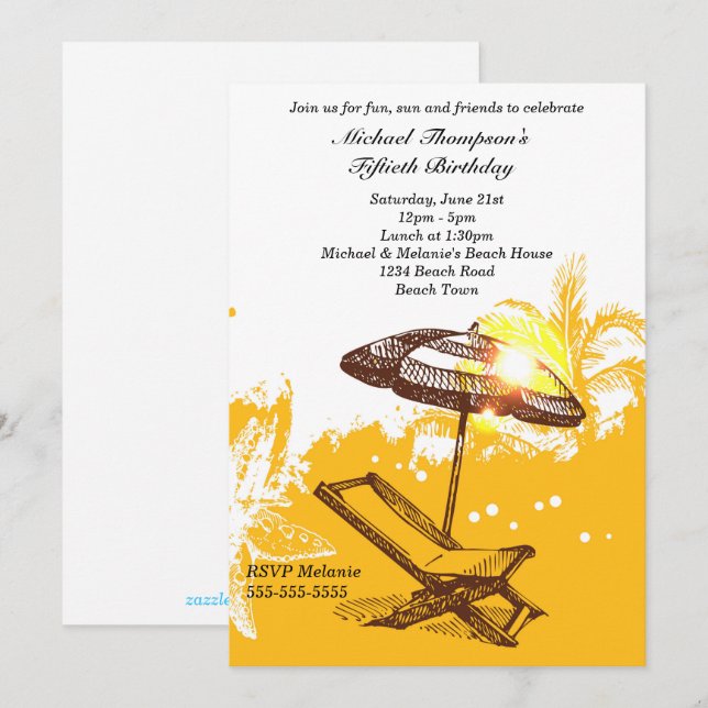 Convite Aniversário da praia do divertimento e do Sun (Frente/Verso)