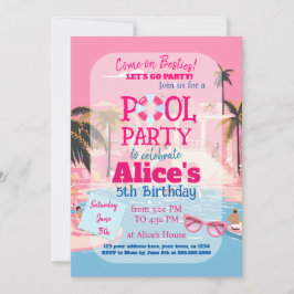Convite Aniversário da praia Doll Malibu, piscina