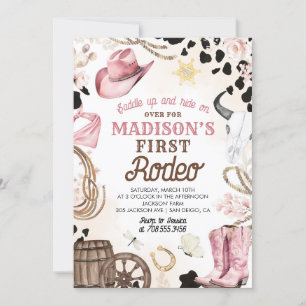 Convite Aniversário da Primeira Rapariga Rosa Rodeo Wild W