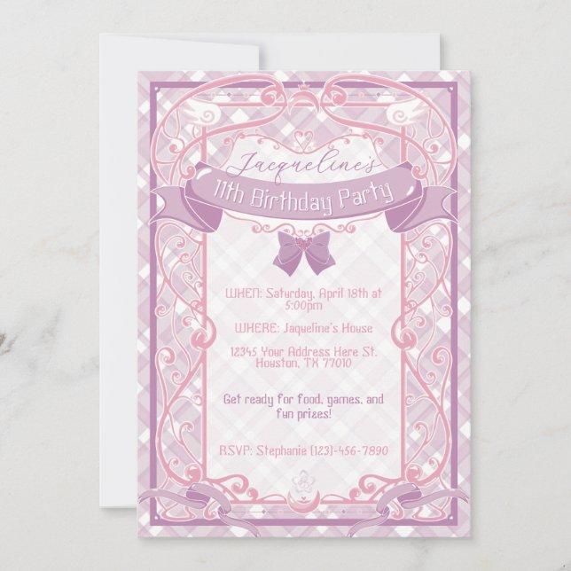 Convite Aniversário da Princesa Art Nouveau Roxa (Frente)