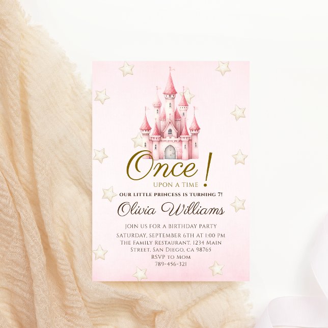 Convite Aniversário da Princesa Conto de Fadas Rosa Real (Criador carregado)