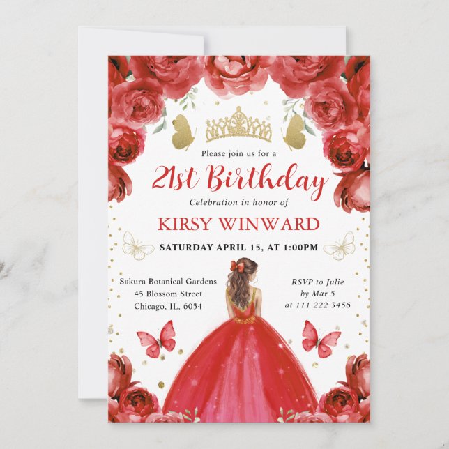 Convite Aniversário da Princesa de Cabelo Vermelho com Ves (Frente)