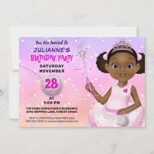 Convite Aniversário da Princesa de Fadas Afro-Americana