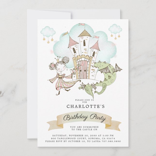 Convite Aniversário da Princesa Dragão do Castelo de Water (Frente)