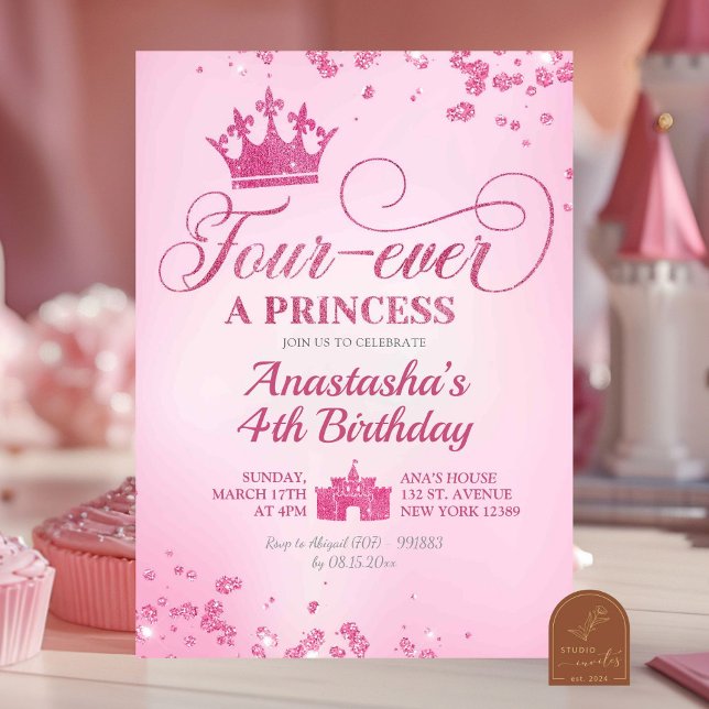 Convite Aniversário da Princesa Fourever com Brilho Rosa (Criador carregado)