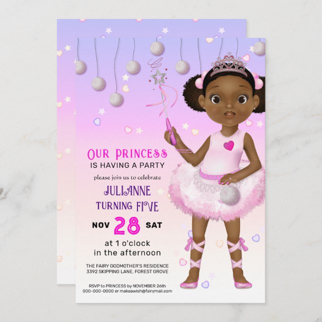 Convite Aniversário da Princesa Leiteira Africana-American (Frente/Verso)