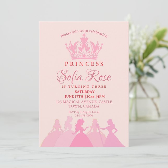 Convite Aniversário da Princesa Menina Rosa (Em pé/Frente)