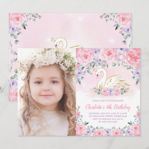 Convite Aniversário da Princesa Púrpura Rosa Feminina