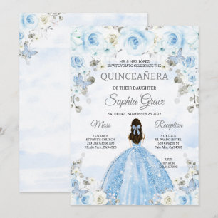 Convite Aniversário da Princesa Quinceanera Azul Claro