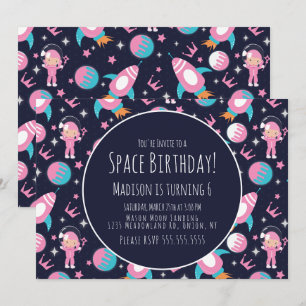 Convite Aniversário da Princesa Rosa Galáxia Espacial