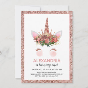 Convite Aniversário da Princesa Unicórnio Dourado Rosa