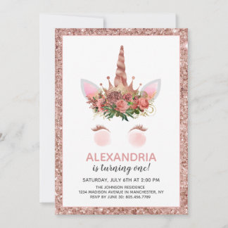 Convite Aniversário da Princesa Unicórnio Dourado Rosa