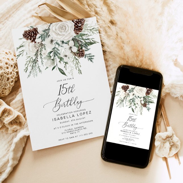 Convite Aniversário da Quinceanera 15 de inverno verde (Criador carregado)