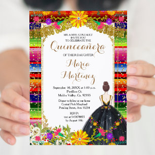 Convite Aniversário da Quinceañera Dourada e Colorida