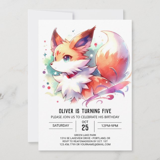 Convite Aniversário da Raposa Encantada com Aquarela (Frente)