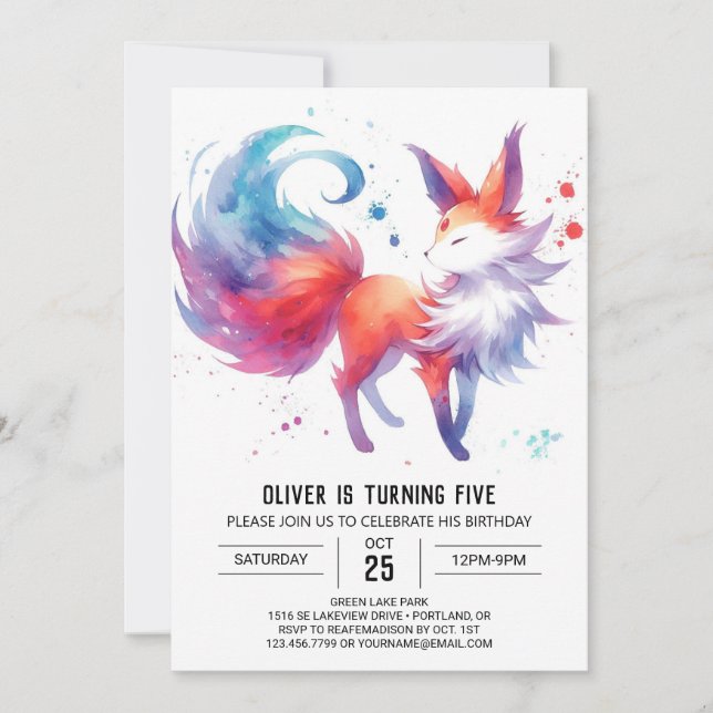 Convite Aniversário da Raposa Encantada com Aquarela (Frente)