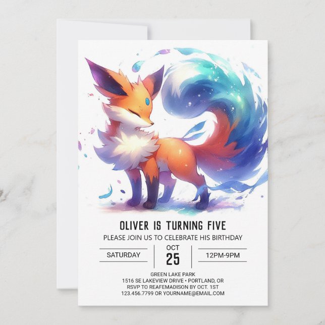 Convite Aniversário da Raposa Encantada com Aquarela (Frente)