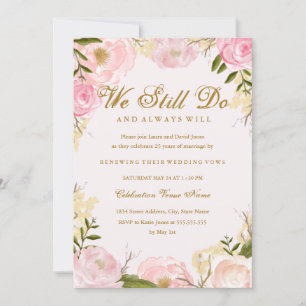 Convite Aniversário da Renovação de Vow Rose Rosa Elega