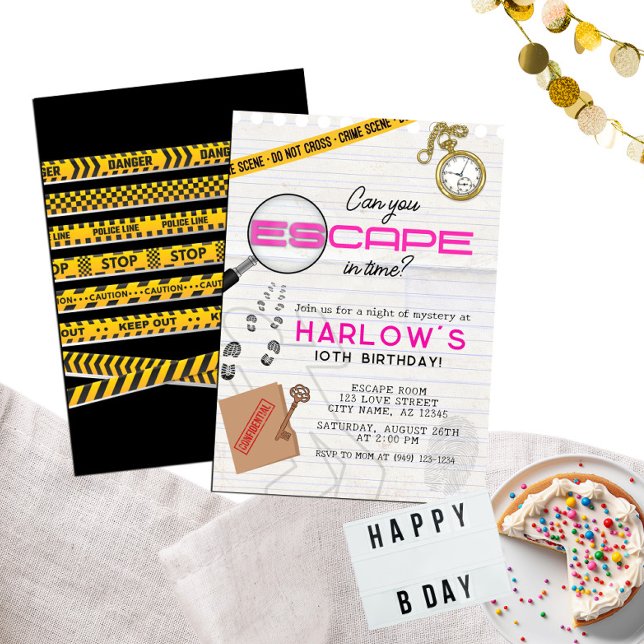 Convite Aniversário da Sala de Fuga Rosa da Menina (Criador carregado)