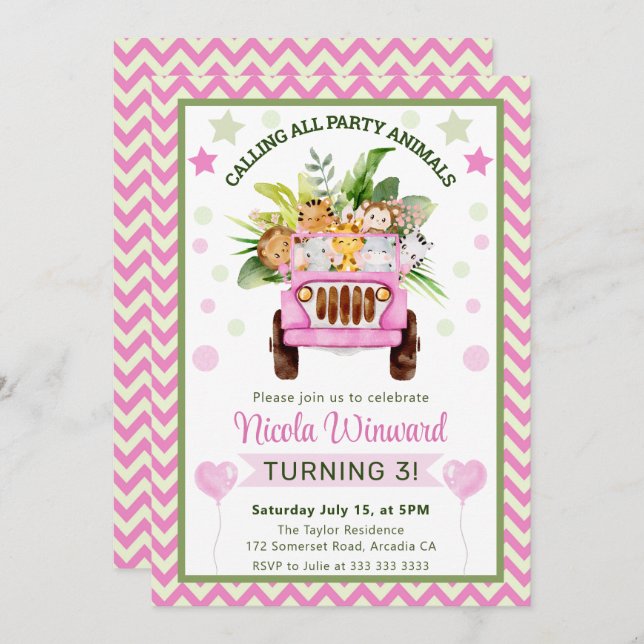 Convite Aniversário da Selva Selva Safari (Frente/Verso)