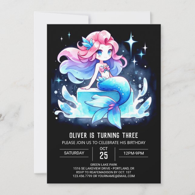 Convite Aniversário da Sereia do Oceano Personalizado (Frente)