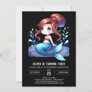 Convite Aniversário da Sereia Elegante Personalizada