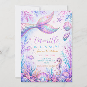 Convite Aniversário da Sereia Pastel Debaixo do Mar