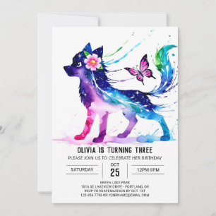 Convite Aniversário da Simples Woodland Wolf Digital Girl