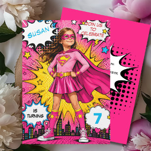 Convite Aniversário da super menina do pop art de história