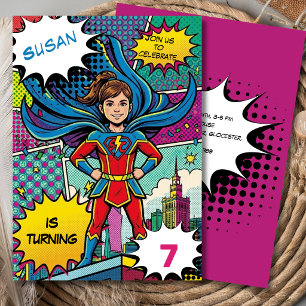 Convite Aniversário da super menina do pop art em quadrinh