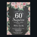 Convite Aniversário da surpresa cor-de-rosa floral das<br><div class="desc">As peônias cor-de-rosa florais surpreendem o 60th convite do aniversário para mulheres. Flor floral da aguarela. Flores elegantes do rosa e da peônia do rosa. Aniversário adulto. Fundo do quadro. Preto e branco. 13o 15o 16o 18o 20o 2ø 30o 40th 50th 60th 90 100th do 80 do 70, algumas idades....</div>