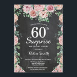 Convite Aniversário da surpresa cor-de-rosa floral das<br><div class="desc">As peônias cor-de-rosa florais surpreendem o 60th convite do aniversário para mulheres. Flor floral da aguarela. Flores elegantes do rosa e da peônia do rosa. Aniversário adulto. Fundo do quadro. Preto e branco. 13o 15o 16o 18o 20o 2ø 30o 40th 50th 60th 90 100th do 80 do 70, algumas idades....</div>