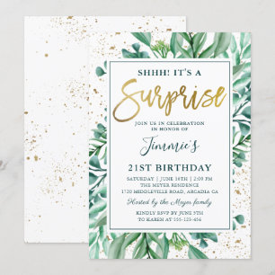 Convite Aniversário da Surpresa Glitter Dourada de na mod