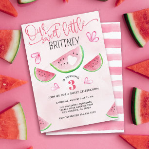 Convite Aniversário da Sweet Little Watermelon Watercolor