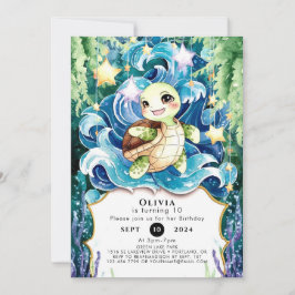 Convite Aniversário da Tartaruga Infantil Whimsical