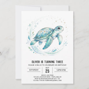 Convite Aniversário da Tartaruga Marinha Aquamarine